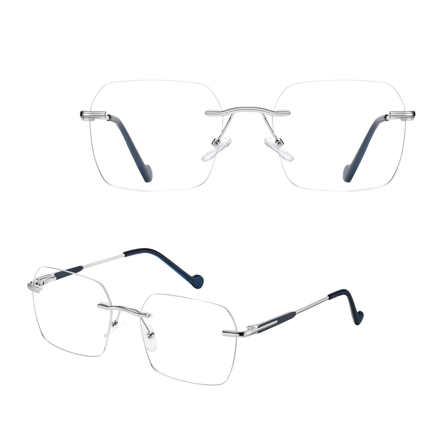 Bezramkowe oprawki korekcyjne okulary zerówki patentki 861D srebrny/granat