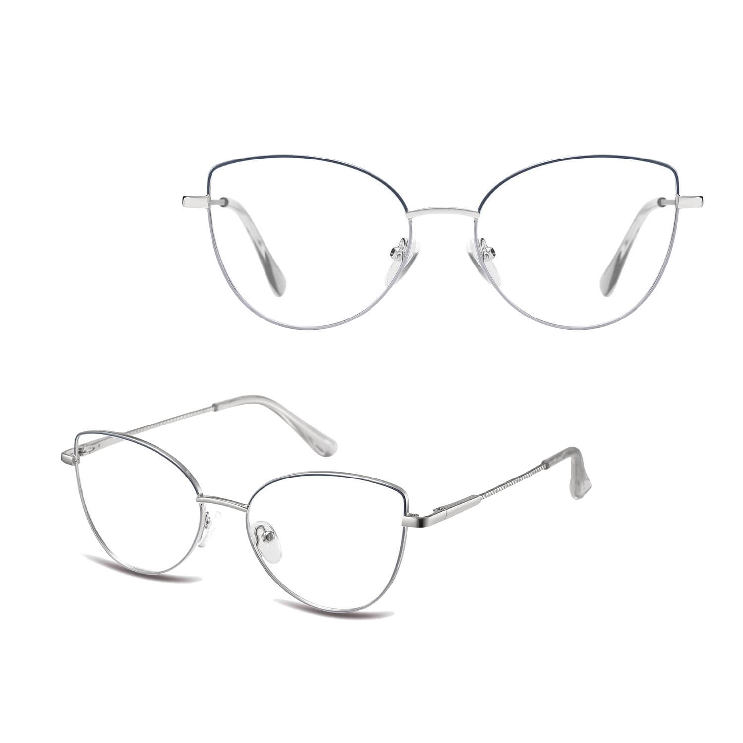 Damskie okulary zerówki oprawki korekcyjne kocie oczy Flex 862C srebrny/granatowy