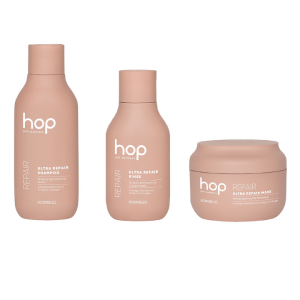 Zestaw nawilżający do włosów zniszczonych Montibello HOP Ultra Repair - szampon 250ml + odżywka 200ml + maska 200ml
