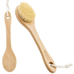 Twarda długa szczotka do masażu ciała na sucho i do kąpieli z naturalnych włókien i drewna bukowego 4FIZJO (35,5 cm)