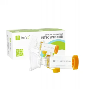 Uniwersalna komora inhalacyjna Intec Spiro Kid, dla dzieci i dorosłych, służąca do skutecznego podawania leków wziewnych, zwiększająca efektywność ter