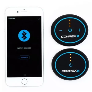 Kompaktowy bezprzewodowy elektrostymulator mięśni Compex Mini Wireless z funkcją Bluetooth®, która pozwala na łatwe sterowanie treningiem za pomocą ap