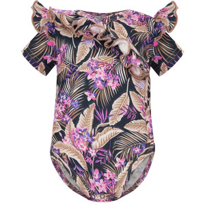 Body kopertowe z krótkim rękawem dla dziewczynki Exotic Flowers - Dolce Sonno