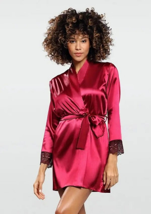 Szlafrok, Peniuar satynowy Gosia | Bordowy - DKaren