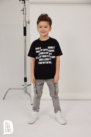 T-shirt chłopięcy czarny z napisami - All for Kids
