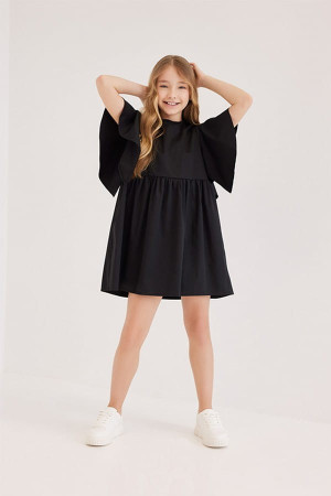 Sukienka dziewczęca z falbaniastym rękawem z kolekcji dla "Mamy i Córki" Czarna - All for Kids