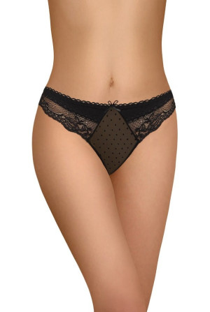 Stringi damskie z ażurowej siateczki i koronki, czarne | Modo 127