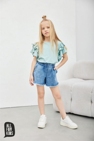 Bluzka dziewczęca z falbanami miętowa - All for Kids