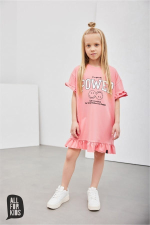 Letnia, koralowa sukienka dla dziewczynki z napisem "I've got the power" - All for Kids