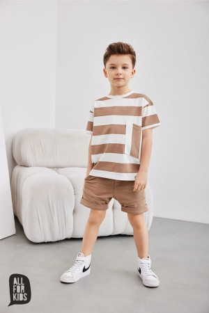 T-shirt chłopięcy w pasy beżowe - All for Kids