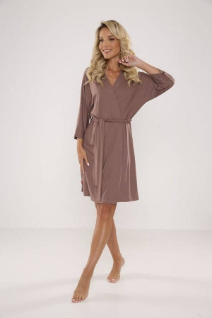 Dzianinowy szlafrok damski Visa - Mocca | DeLafense - 871