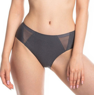 Figi damskie "Laser Cut" w delikatny prążek - Szare | Lama 5022