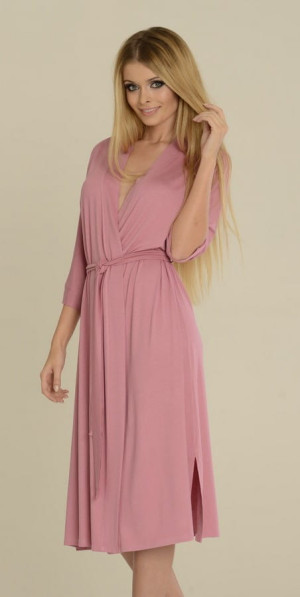 Długi szlafrok damski Visa z delikatnej dzianiny - Brudny róż | DeLafense - 942