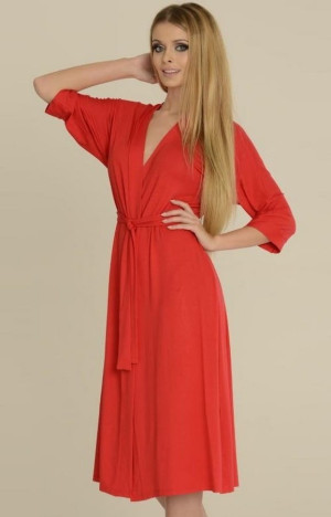 Długi szlafrok damski Visa z delikatnej dzianiny - Czerwony | DeLafense - 942