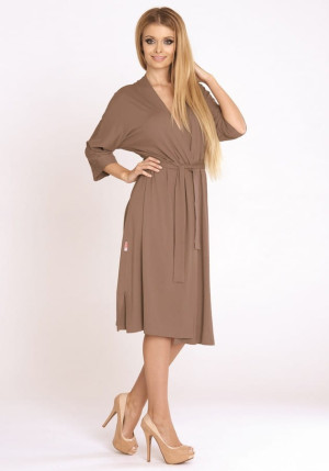 Długi szlafrok damski Visa z delikatnej dzianiny - mocca | DeLafense - 942