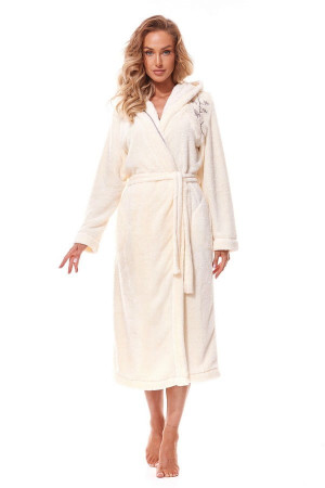 Szlafrok damski z kapturem Lili - Ecru | L&L 2321