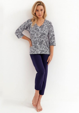 Bawełniana piżama damska 7/8 spodenki i wzorzysta bluzka 3/4 | Cana 250