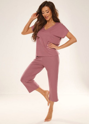 Piżama damska 3/4 z delikatnej wiskozy Freya - jagoda | DeLafense 694