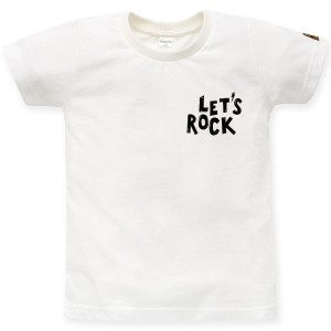 Koszulka z krótkim rękawem T-shirt dziecięcy ecru z napisem - Let's Rock | Pinokio