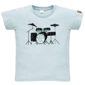 Koszulka z krótkim rękawem T-shirt dziecięcy niebieski z perkusją - Let's Rock | Pinokio