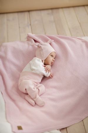 Czapka bawełniana dla niemowląt wiązana pod szyją z uszami misia Rose - Lovely Day | Pinokio