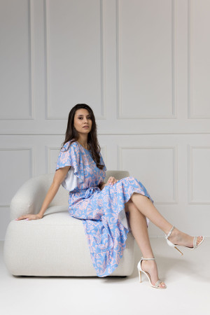 WUALAA Women - Sukienka damska midi SANVI Rustic Symphony Blue/Apricot