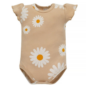Body z krótkim rękawem beżowe w stokrotki - Daisy | Pinokio
