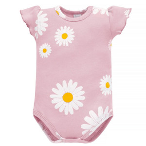 Body z krótkim rękawem różowe w stokrotki - Daisy | Pinokio
