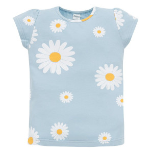 Koszulka z krótkim rękawem T-shirt dziewczęcy niebieski w stokrotki - Daisy Pinokio