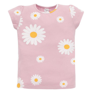 Koszulka z krótkim rękawem T-shirt dziewczęcy różowy w stokrotki - Daisy Pinokio