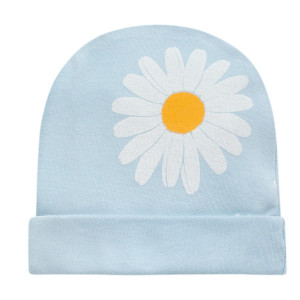 Czapka bawełniana dla niemowlaka wywijana niebieska w stokrotki - Daisy | Pinokio