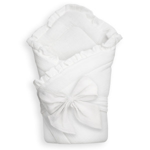 Rożek niemowlęcy muślinowy z falbanką Double Gauze - Biel | Dolce Sonno