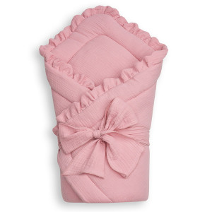 Rożek niemowlęcy muślinowy z falbanką Double Gauze - Brudny Róż | Dolce Sonno