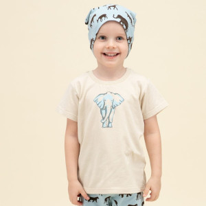 Koszulka z krótkim rękawem T-shirt dziecięcy beżowy ze słoniem - Safari Pinokio