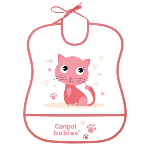 Śliniak plastikowy miękki z kieszonką - pink cat | Canpol 2/919