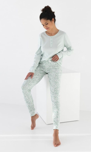 Piżama damska z długim rękawem Olive miętowa | Sensis
