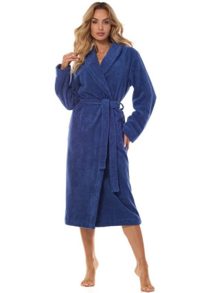 Szlafrok damski z bawełny frotte wiązany w pasie - Navy | L&L 2408
