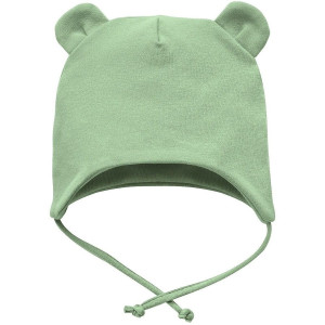 Czapka bawełniana dla niemowląt wiązana pod szyją z uszami misia Green - Lovely Day | Pinokio