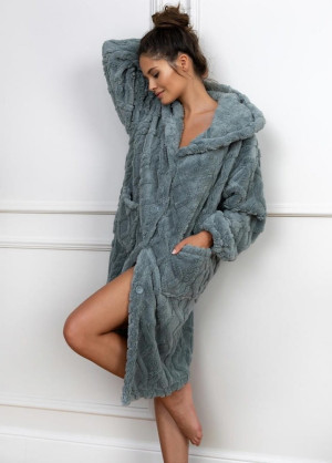 Szlafrok damski z kapturem zapinany na guziki - Grethen | Sensis