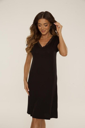 Dzianinowa koszula nocna z krótkim rękawem Hazel - czarna | De Lafense 816