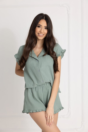 Muślinowa piżama damska z kołnierzykiem Noemi / Laurowa - Dolce Sonno