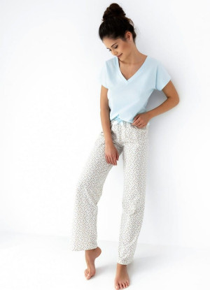 Kira - bawełniana piżama damska z długimi spodniami w panterkę | Sensis