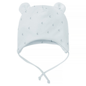 Czapka bawełniana dla niemowląt wiazana pod szyją z uszami niebieska w księżyce - Lovely Day | Pinokio