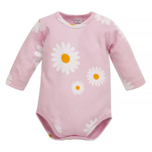 Body z długim rękawem różowe w stokrotki - Daisy | Pinokio