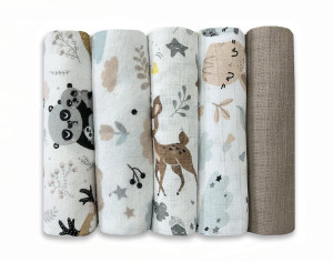 Zestaw 5szt pieluszek dla niemowląt – flanelowe i tetrowe we wzorki | Dolce Sonno - zestaw 4