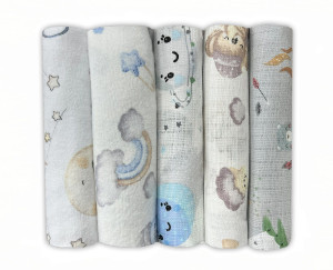 Zestaw 5szt pieluszek dla niemowląt – flanelowe i tetrowe we wzorki | Dolce Sonno - zestaw 2