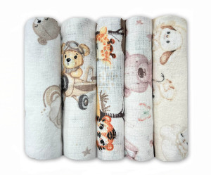 Zestaw 5szt pieluszek dla niemowląt – flanelowe i tetrowe we wzorki | Dolce Sonno - zestaw 1