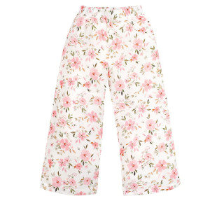 Muślinowe spodnie kuloty dla dziewczynki ecru w kwiaty - Muslin Flowers | Pinokio