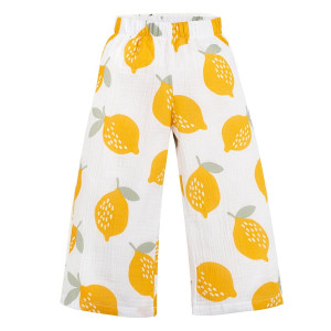 Muślinowe spodnie kuloty dla dziewczynki ecru w cytryny - Muslin Lemons | Pinokio