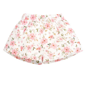 Muślinowe spodenki krótkie dla dziewczynki ecru w kwiaty - Muslin Flowers | Pinokio